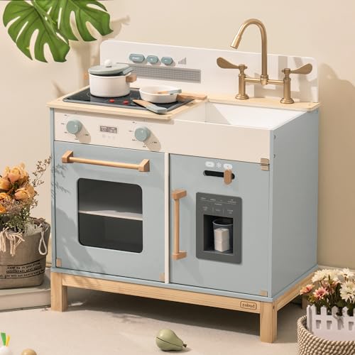 ROBUD Montessori Kids Kitchen Playset, Wooden Play Kitchen, Pretend Toddlers Kitchen Toy with Accessories, Baby Gift for Ages 3 4 5 6 7 8 ROBUD