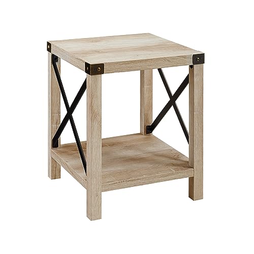 Walker Edison Sedalia Modern Farmhouse Metal X Side Table, 18 Inch, White Oak Walker Edison