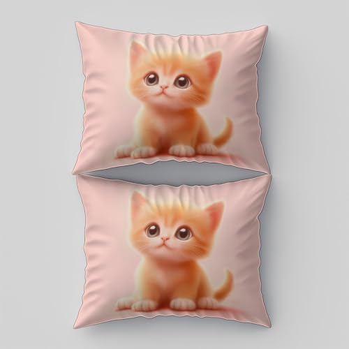 Pink 3 Piece Duvet Cover Set, 1 Printed Zipper Closure Duvet Cover with 2 Pillow Shams, Ultra Soft Brushed Microfiber Single with Minimalist Kitten Cute Generic