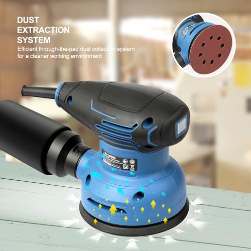G LAXIA Orbital Sander,2.5Amp 5-inch Electric Sander with 15 piece Sanding Discs, 6 Variable Speed 6000-13000OPM and Dust Collection System for Sanding and Polishing G LAXIA