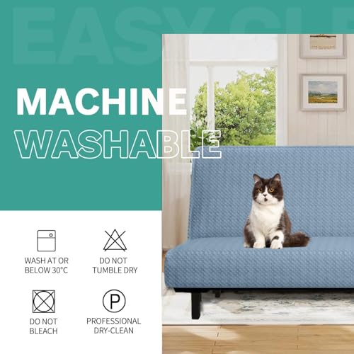 YEMYHOM Futon Cover Latest Jacquard Design High Stretch Armless Sofa Bed Slipcover Anti-Slip Furniture Protector with Elastic Bottom (Futon, Light Blue) YEMYHOM