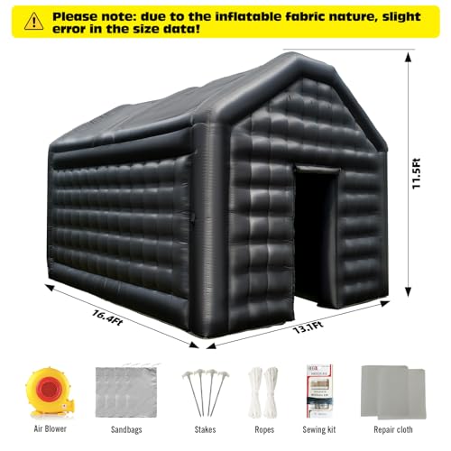 WARSUN 16.5x13x11.5Ft Small Inflatable Nightclub with Blower Black Inflatable Night Club Party Tent for Birthday Wedding Raves Dance Floor Yard Party Rental Business WARSUN