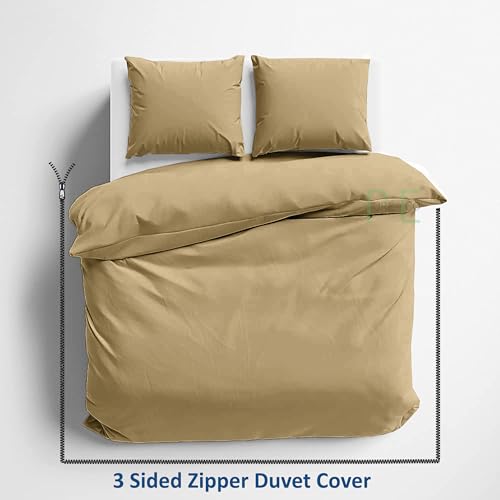 3 Side Zipper Duvet Cover Set Queen Size - Unique Design Microfiber Duvet Cover Set with 3 Sided Zipper Closure, 3 PCS Queen Size Duvet Cover (90"x90") & 2 Pillow Cases(20"x30"), Taupe PURE ECO