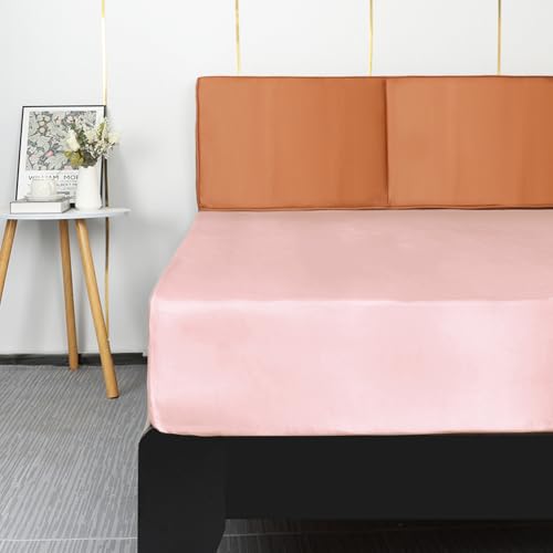 Lirex Satin Fitted Sheet, Luxurious Silky Smooth Polyester Bedding Soft Deep Pocket Bed Sheets Mattress Cover, Full, Light Pink Lirex