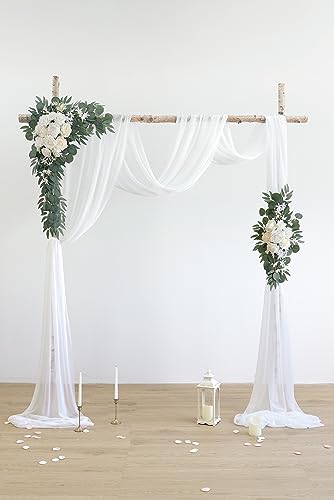 Olalaka White Artificial Wedding Arch Flowers Kit (Pack of 3) with 26Ft White Shiny Arch Draping Fabric for DIY Wedding Party Ceremony Reception Backdrop Floral Decoration Olalaka