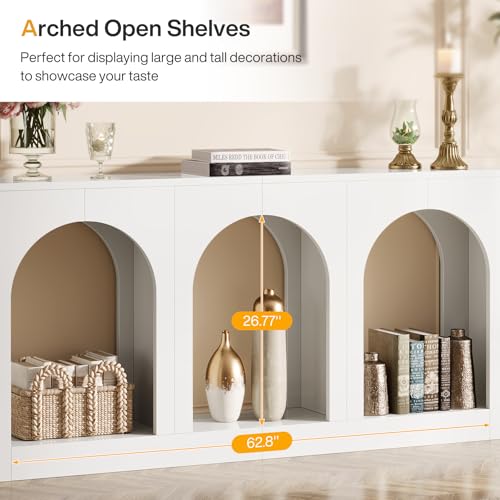 Tribesigns 70.9" White Console Table with Storage, Wood Entryway Entry Table with 3 Arched Shelves for Foyer, Hallway, Living Room, Behind Couch Sofa, Narrow Long Tribesigns