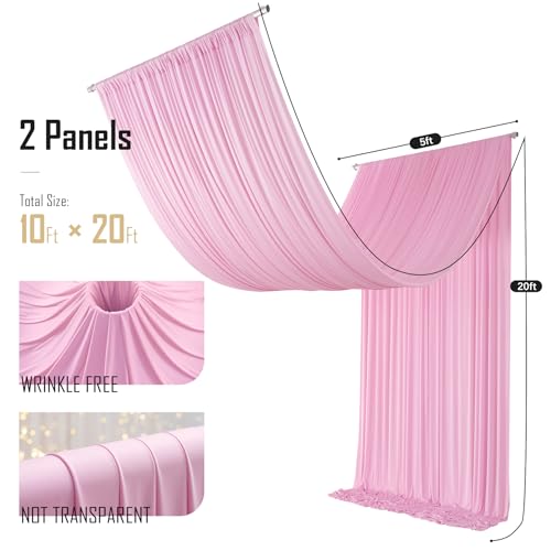 gogoparti 10x20FT Baby Pink Ceiling Drapes for Weddings Parties - 2 Panels of 5x20FT Wrinkle Free Silk Baby Pink Drapes for Tent Canopy, Weddings, Birthdays, Parties, Tent & Event Decoration gogoparti
