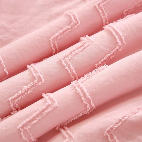 NacoMoco 3-Piece Tufted Ruffle Crib Bedding Set for Girls - Ultra Soft Baby Bedding Set Includes Boho Crib Comforter, Sheet & Skirt (Light Pink) NacoMoco