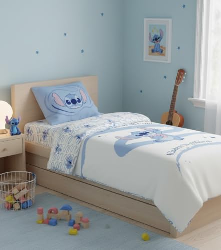 Disney Stitch Reversible Bedding Set Single | Duvet Cover 140 x 200 cm + Pillowcase 60 x 65 cm | 100% Cotton | Soft Breathable Bedding Set BrandMac