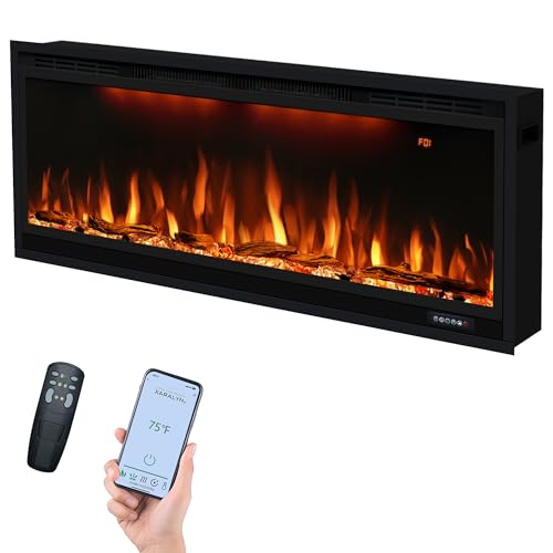 42 inch Smart Electric Fireplace with App Control, Wall Mount & in Wall recessed Fireplace Inserts, Multicolor Flame w/Realistic Log &Crystals, Overheating Protection and Timer, 750W/1500W, Black Dreamflame