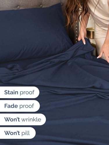 Extra Deep Twin XL Sheet Set - 4 Piece Breathable and Cooling Sheets - Hotel Luxury Bedding for Women, Men, Kids & Teens - Easy & Secure Fit - Soft and Wrinkle Free - Extra Deep Pockets - Navy Blue CGK Unlimited