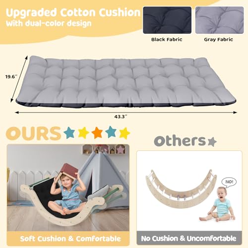 BIERUM 8 in 1 Montessori Pikler Triangle Set with Soft Cushion, Foldable Toddler Climbing Toys with Ramp for Sliding or Climbing, Wooden Jungle Gym, Indoor Playground for Toddlers and Kids, Rainbow BIERUM