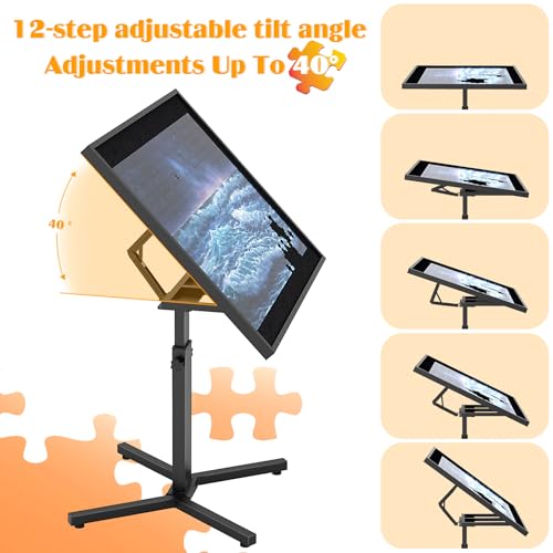 1500 Piece Jigsaw Puzzle Table with Legs,28"x35" Large Puzzle Table for Adults,Adjustable height &12 tilt angles,Wooden Jigsaw Puzzle Board with 4 Puzzle Sorting Trays & Cover,Birthday Gift for Family HEBESPACE