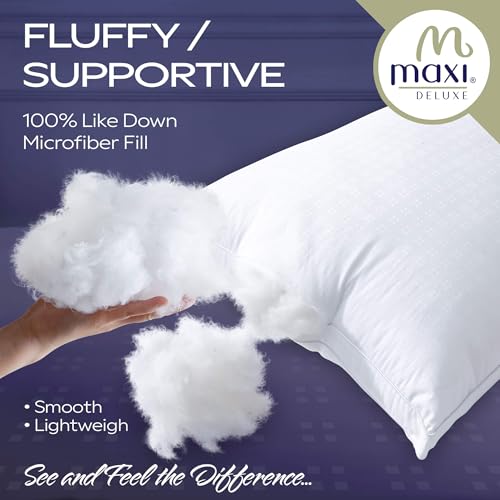 Maxi Deluxe Standard Size Bed Pillow – Ultra Soft & Comfortable – Versatile for Side, Back & Stomach Sleepers – 300TC Cotton Top – Single Pack – (Standard Size Pillow is 20 x 26) Maxi