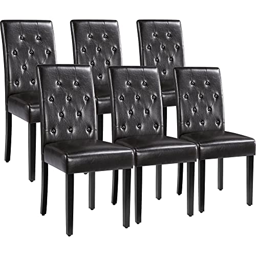 Yaheetech Set of 6 Dining Chairs Kitchen Chairs with Faux Leather Surface and Rubber Wood Legs Modern Tufted Side Chairs for Dining Room, Kitchen, Living Room, Brown Yaheetech
