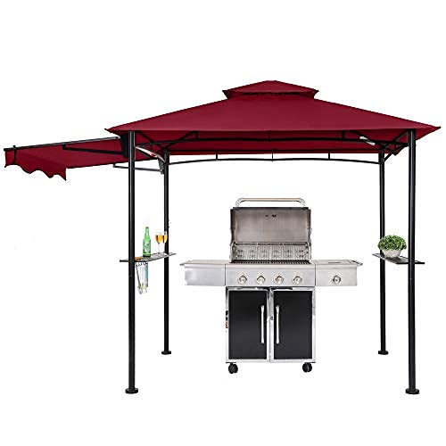 FAB BASED 5x8 Grill Gazebo, Outdoor BBQ Grill Patio Canopy with Extra Shadow & LED Lights, Barbeque Gazebo Canopy (Red) FAB BASED