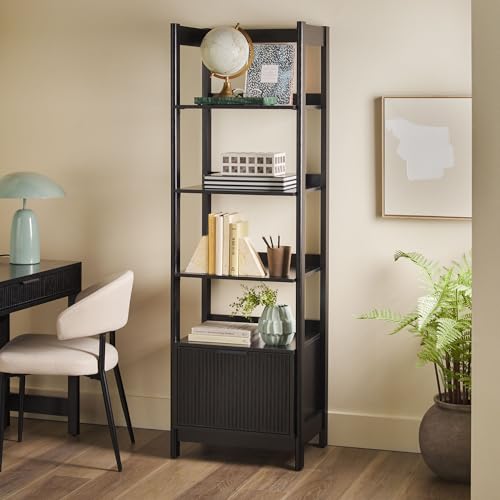 Walker Edison Modern Narrow Open Bookshelf with Drawer – 22 Inch, One-Drawer Black Walker Edison