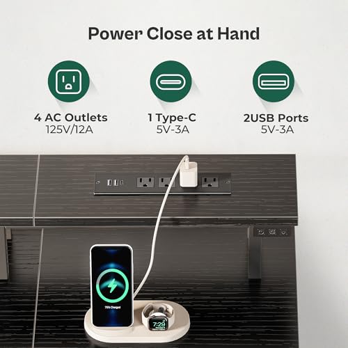 Huuger 47 Inch Computer Desk with Power Outlets and LED Lights, Gaming Desk with 4 Drawers, Office Desk with Monitor Stand, Study Desk Work Desk for Home Office, Small Spaces, Black Huuger