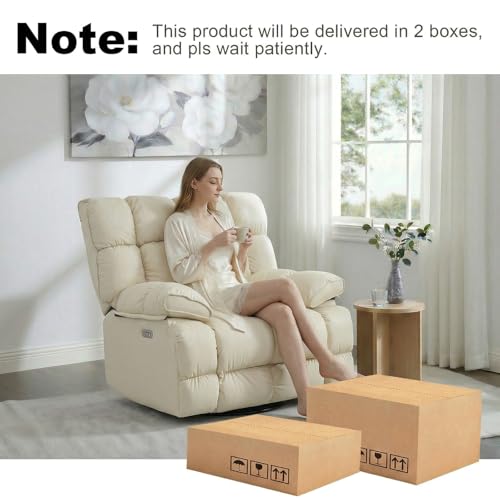 Govoya Oversized Pet-Friendly Leather Recliner Chair, Swivel Rocking Recliner Chair, Electric Adjustable Reclining, USB & Typle-C Charging Port, XXL Single Sofa for Living Room, Nursery, Cream White