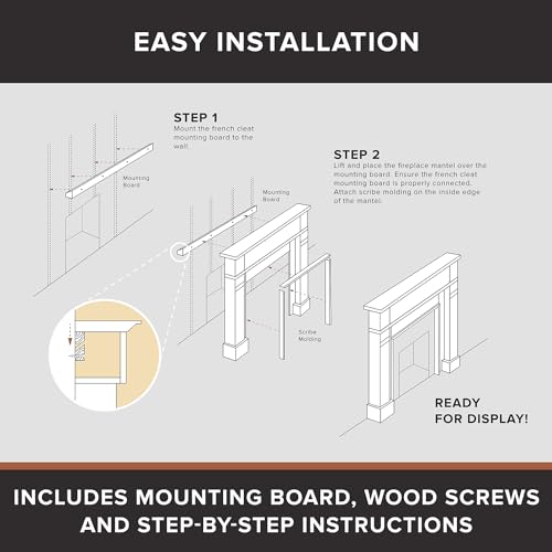 Modern Ember Sabine Wood Fireplace Mantel Surround Kit, White 56" x 42" Opening | 80" x 54" Overall | Minimal Modern Aesthetic; Includes Wooden Mantel Surround & Shelf Modern Ember