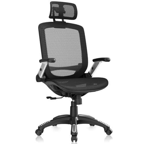 GABRYLLY Ergonomic Office Chair, High Back Home Desk Chair with Headrest, Flip-Up Arms, 90-120° Tilt Lock and Wide Cushion, Big and Tall Mesh Chairs for Man Woman, Black Task Chair GABRYLLY