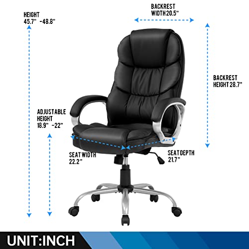 FDW Office Chair Computer High Back Adjustable Ergonomic Desk Chair Executive PU Leather Swivel Task Chair with Armrests Lumbar Support (Black) FDW