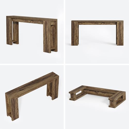 LITTLE TREE 70.9-Inch Long Entryway Table, Narrow Farmhouse Sofa Console Table for Living Room, Hallway, Walnut Brown LITTLE TREE
