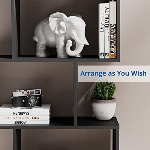 S-Shaped Black Geometric 5-Tier Bookcase – Modern Room Divider & Organiser Cozy Castle