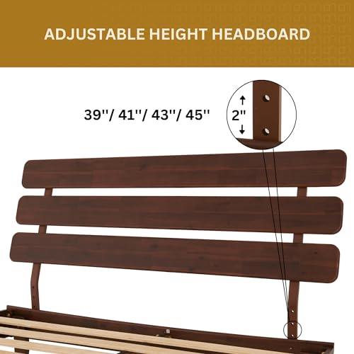 Bme Caden Mid Century 15'' Adjustable Bed Frame - Walnut, No Box Spring Needed, Easy Assembly, Queen Size Bme