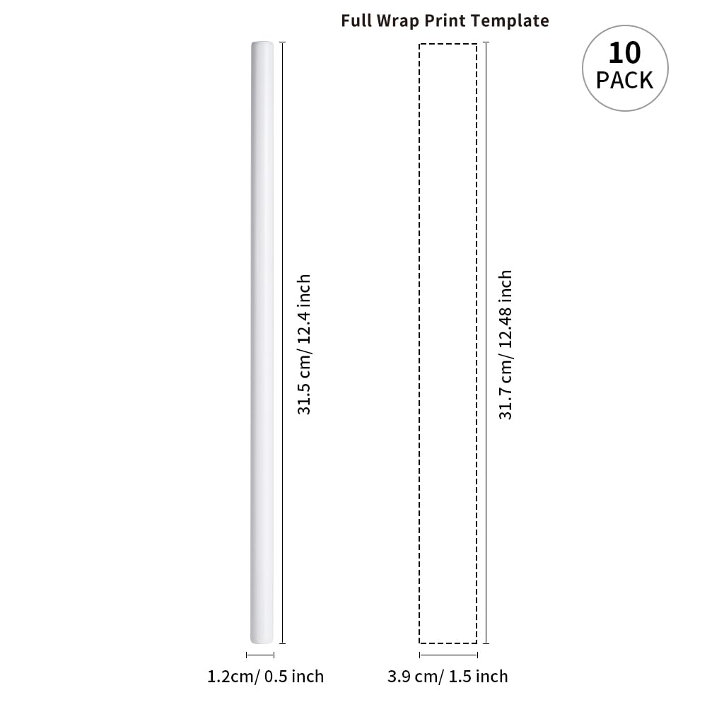PYD Life 10 PCS Sublimation Reusable Drinking Stainless Steel Metal Straws Blanks White 0.5" x 12.4" for 42 OZ Yeti Mugs Boba Coffee Cups Tumblers PYD Life