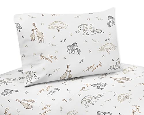 Sweet Jojo Designs 3-Piece Twin Sheet Set (Jungle Safari Animals) for Girls and Boys, Kid/Children, Teenager Bedding incl. Single Size Bed Flat Fitted Bed Sheets & Pillow Covers (Wildlife, Serengeti) Sweet Jojo Designs