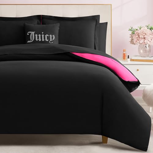 Juicy Couture Alexis Reversible Comforter Set, Full Bed in a Bag – Black/Hot Pink, 8-Piece Bedding Collection Juicy Couture