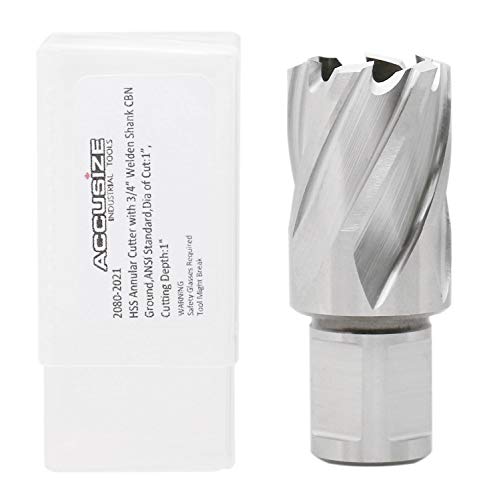 Accusize Industrial Tools Hss Annular Cutter, 1'' Diameter by 1'' Depth with 3/4'' Weldon Shank, Ansi Standard, 2080-2021 Accusize Industrial Tools
