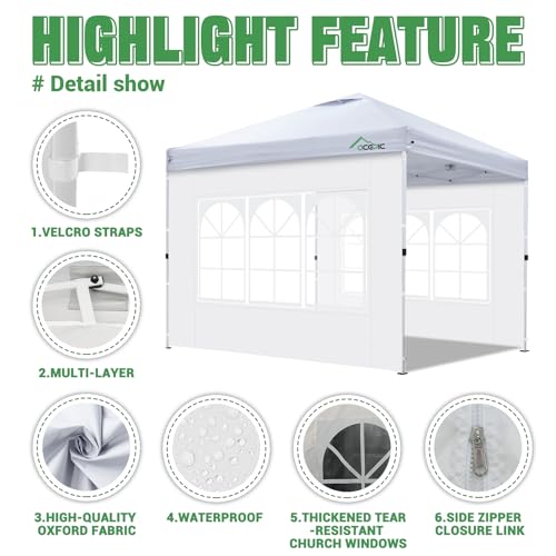 Acepic 2Pcs Instant Canopy Tent Sidewalls for 10x10 Pop-Up Canopy, Garden Gazebo, 210D Oxford Fabric Waterproof, White (Canopy Tent NOT Included) Acepic