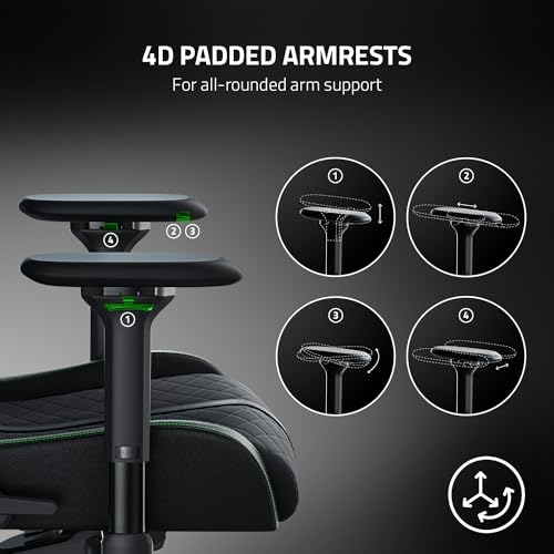 Razer Enki Gaming Chair: All-Day Comfort - Built-in Lumbar Arch - Optimized Cushion Density - Dual-Textured, Eco-Friendly Synthetic Leather - Reactive Seat Tilt & 152-Degree Recline - Black/Green Razer