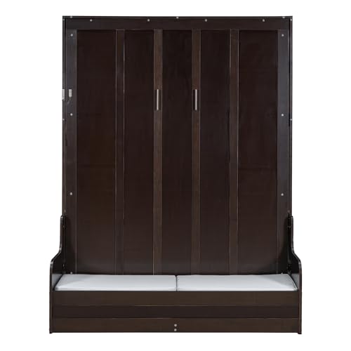 GYYBED Queen Size Murphy Bed with Cushion - Space-Saving Wall-Mounted Design, Dual Purpose for Home Office/Small Bedroom (Espresso) GYYBED