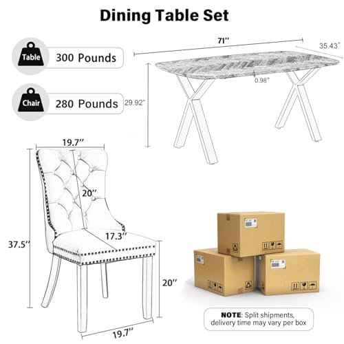 RGZ 71" Mid Century Wood Oval Dining Table Set for 6, Farmhouse Wooden Kitchen Table with 6 Yellow Velvet Tufted Dining Chairs, Oval Dinner Table Set for Apartment, Home, Dining Room RGZ