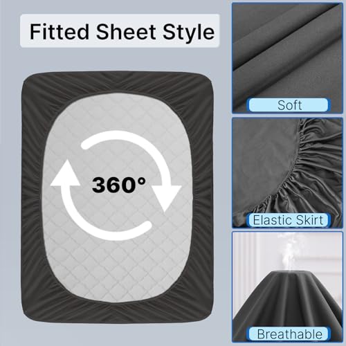 QUWOU King Mattress Protector, Waterproof Mattress Cover with 18" Deep Pocket Bed Cover, Fitted Sheet Style Noiseless Breathable Machine Washable, Dark Gray (76"x80") QUWOU