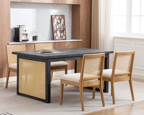 HNY LIVINOVA Farmhouse Rattan Dining Chairs Set of 6, Mid Century Modern Kitchen & Dining Room Chairs, Cane Upholstered Kitchen Chairs Side Chairs with Natural Hardwood Frame, Beige HNY