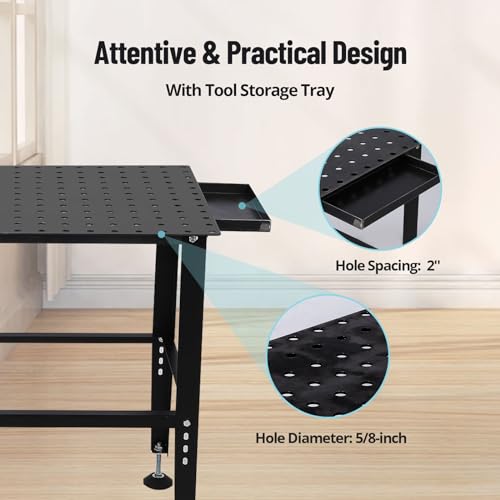 Heavy Duty Welding Table, 36"x24" Metal Workbench with 5/8" Tool Holes & Adjustable Legs, 1500lb Capacity Steel Fabrication Table for Welding, Sawing, Auto Repair Festisoul