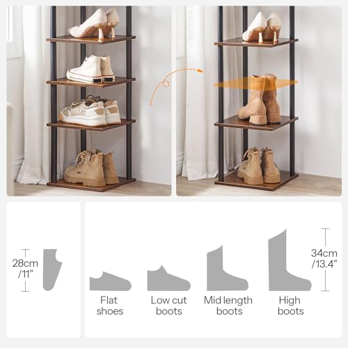 HOOBRO Vertical Shoe Rack, 6-Tier Narrow Shoe Shelf, Shoe Storage Organizer for Small Space, 11" L x 11" W x 39.5" H, Closet, Entryway, Hallway, Bedroom, Rustic Brown and Black BF21XJ01 HOOBRO