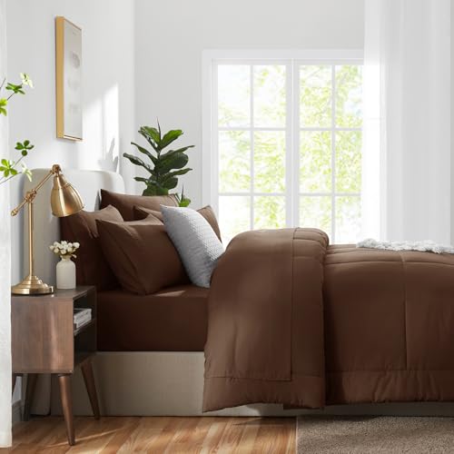 CozyLux King Size Comforter Set Brown, 7 Pieces Bed in a Bag, Brown Comforter King Size, All Season Bedding Sets with Stitch Quilted Comforter, Flat Sheet, Fitted Sheet, Pillowcases CozyLux