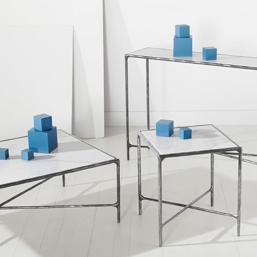 SAFAVIEH Couture Home Collection Jessa Silver Metal/Tempered Glass Top Entryway Living Room Rectangle Console Table (Fully Assembled) SAFAVIEH