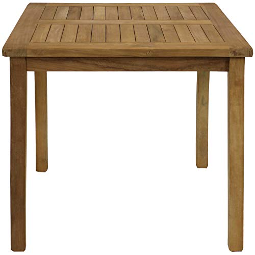 Sunnydaze Solid Teak Outdoor Dining Table - Light Brown Wood Stain Finish - Square - 32 Inches Long - Patio, Deck, Lawn, Garden, Terrace or Backyard Use Sunnydaze