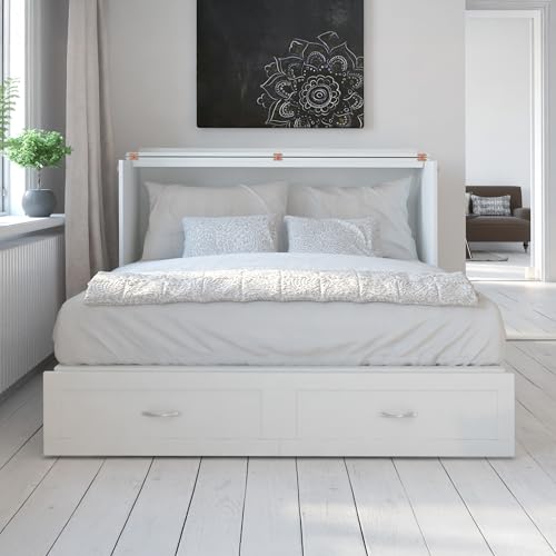 AFI Hamilton Queen Murphy Bed Chest with Mattress, Storage, and Built-in Charger in White AFI