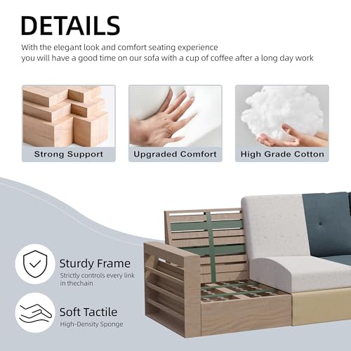 Shintenchi Upholstered Convertible Sectional Sofa for Living Room, 3 Seat L Shaped Couches with Storage Function Ottoman, Modern Linen Convertible Sofas with Reversible Chaise Shintenchi