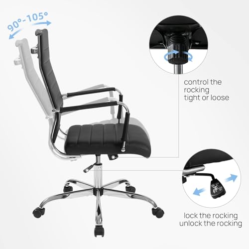 Walmokid Office Desk Chair with Wheels Set of 8, Ergonomic Black Leather Conference Room Chairs Height Adustable | Ribbed High Back | Swivel Rolling Task Chair, Black Walmokid