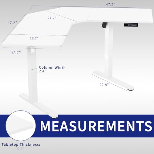 VIVO Electric Corner L-Shaped 47 x 47 in Standing Desk, Memory Height Adjustment, White Top White Frame, DESK-E1L94W VIVO