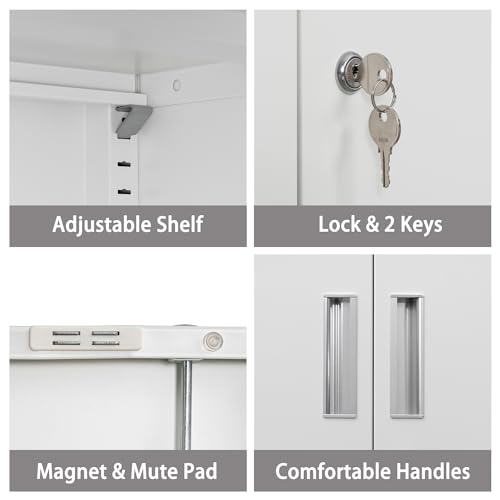 iDEKAI Metal Storage Cabinet with Lock, 36" Garage Storage Cabinets with 2 Lockable Doors and 2 Adjustable Shelves,Tall File Cabinet, Tool Cabinet for Office,Home,Garage,Gym,School (White) iDEKAI