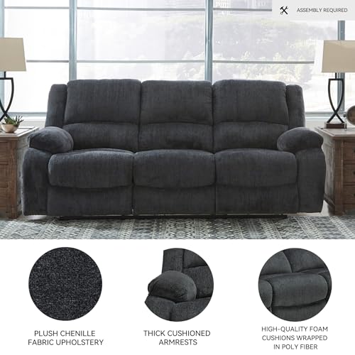 Signature Design by Ashley Draycoll Contemporary Manual Pull Tab Reclining Sofa, Dark Gray Signature Design by Ashley